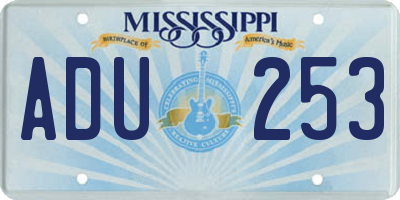 MS license plate ADU253