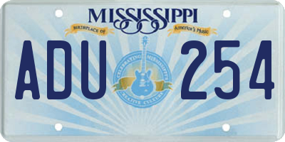 MS license plate ADU254