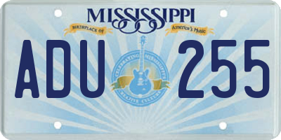 MS license plate ADU255