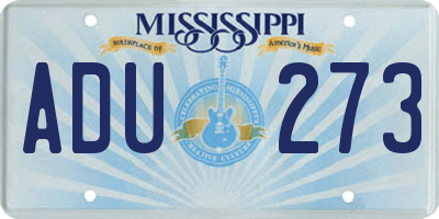 MS license plate ADU273
