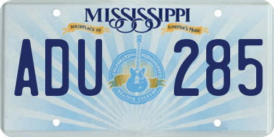 MS license plate ADU285