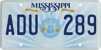 MS license plate ADU289