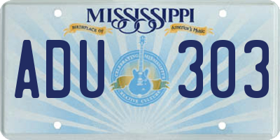 MS license plate ADU303