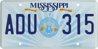 MS license plate ADU315