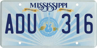 MS license plate ADU316