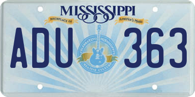 MS license plate ADU363