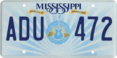 MS license plate ADU472
