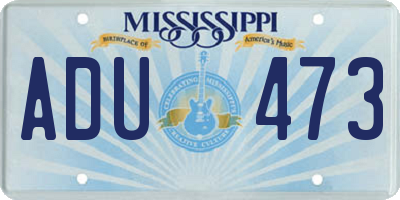 MS license plate ADU473