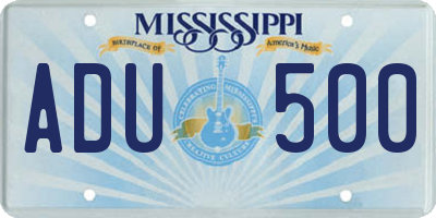MS license plate ADU500