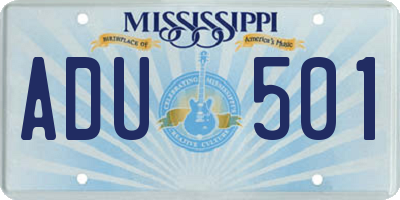 MS license plate ADU501