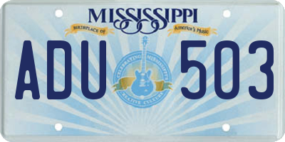 MS license plate ADU503