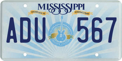 MS license plate ADU567