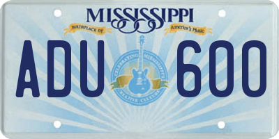 MS license plate ADU600