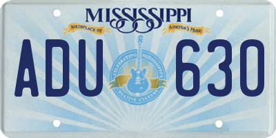 MS license plate ADU630