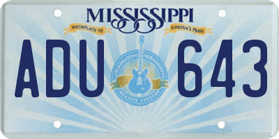 MS license plate ADU643