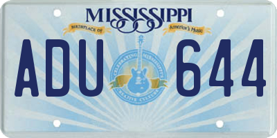 MS license plate ADU644