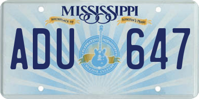 MS license plate ADU647