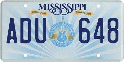 MS license plate ADU648