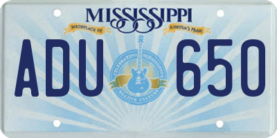 MS license plate ADU650