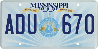 MS license plate ADU670