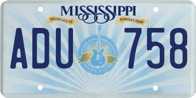 MS license plate ADU758