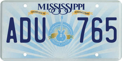 MS license plate ADU765
