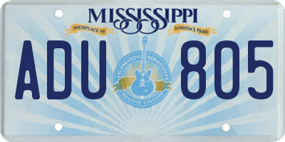 MS license plate ADU805