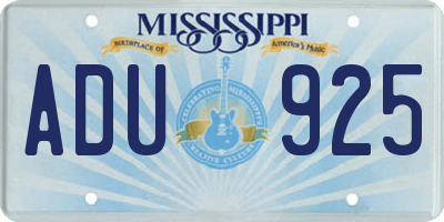 MS license plate ADU925