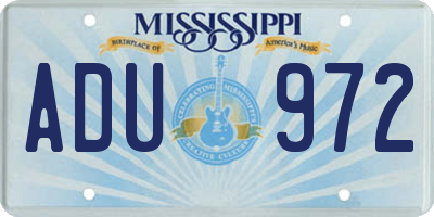 MS license plate ADU972