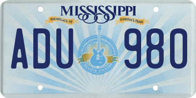 MS license plate ADU980