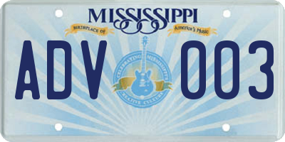 MS license plate ADV003