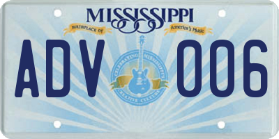 MS license plate ADV006