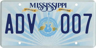 MS license plate ADV007