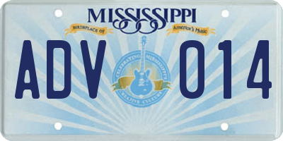 MS license plate ADV014