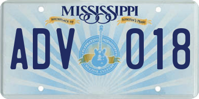 MS license plate ADV018