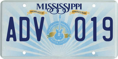 MS license plate ADV019