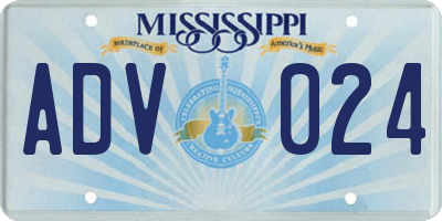 MS license plate ADV024