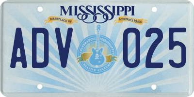 MS license plate ADV025