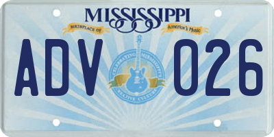 MS license plate ADV026