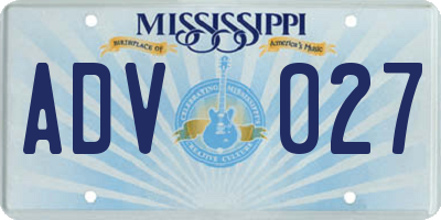 MS license plate ADV027