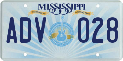 MS license plate ADV028