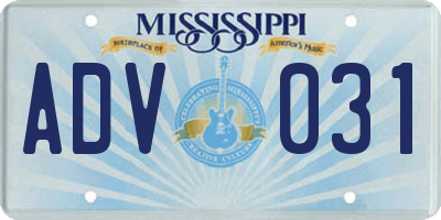 MS license plate ADV031