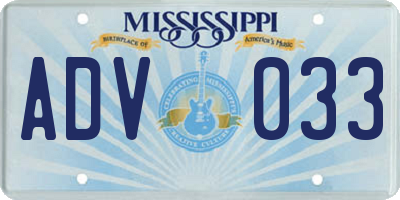 MS license plate ADV033