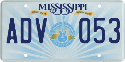 MS license plate ADV053