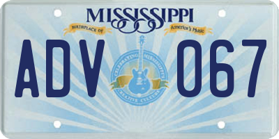 MS license plate ADV067