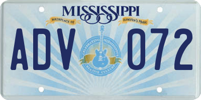 MS license plate ADV072