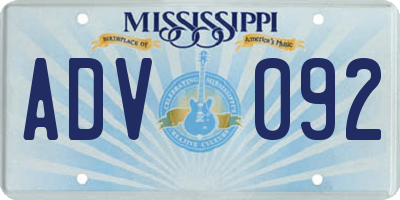 MS license plate ADV092