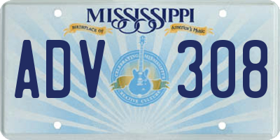 MS license plate ADV308