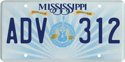 MS license plate ADV312