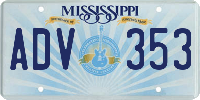 MS license plate ADV353